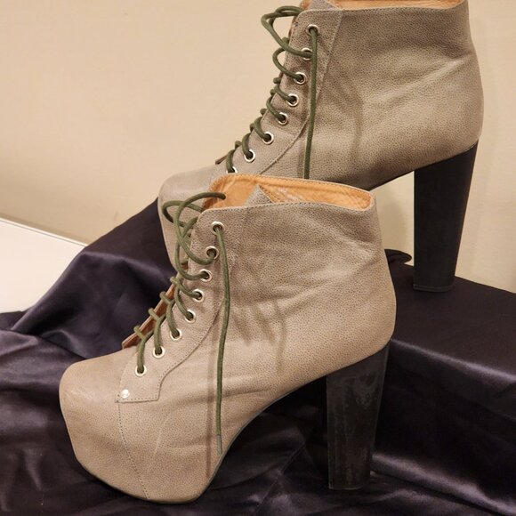Excellent US8.5Jeffrey Campbell Platform LaceUp Boot LITA Greenish Khaki - Picture 2 of 13